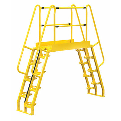 Vestil Steel Alternating Crossover Ladder 16 Step 68 Degrees 106 In. x 102 In. 350 Lb. Capacity Yellow- COLA-5-68-56