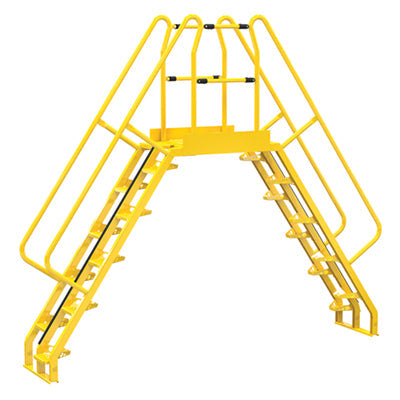 Vestil Steel Alternating Crossover Ladder 20 Step 56 Degrees 129 In. x 115 In. 350 Lb. Capacity Yellow - COLA-6-56-32