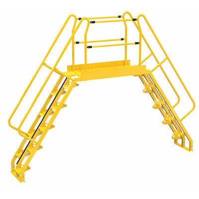 Vestil Steel Alternating Crossover Ladder 20 Step 56 Degrees 150 In. x 115 In. 350 Lb. Capacity Yellow- COLA-6-56-56