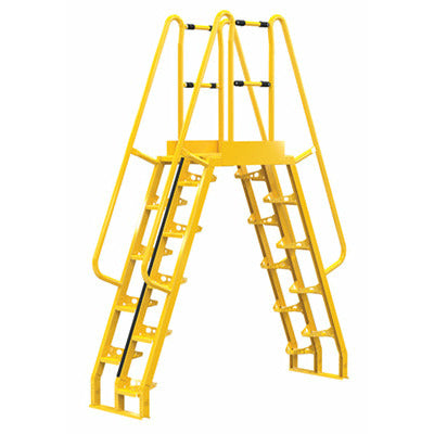 Vestil Steel Alternating Crossover Ladder 20 Step 68 Degrees 78 In. x 114 In. 350 Lb. Capacity Yellow - COLA-6-68-20