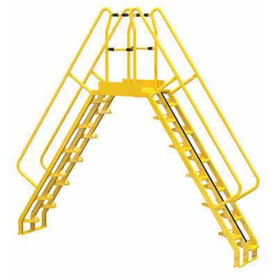 Vestil Steel Alternating Crossover Ladder 24 Step 56 Degrees 140 In. x 127 In. 350 Lb. Capacity Yellow- COLA-7-56-20