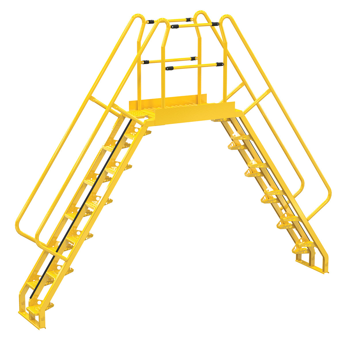 Vestil Steel Alternating Crossover Ladder 24 Step 56 Degrees 154 In. x 127 In. 350 Lb. Capacity Yellow- COLA-7-56-44