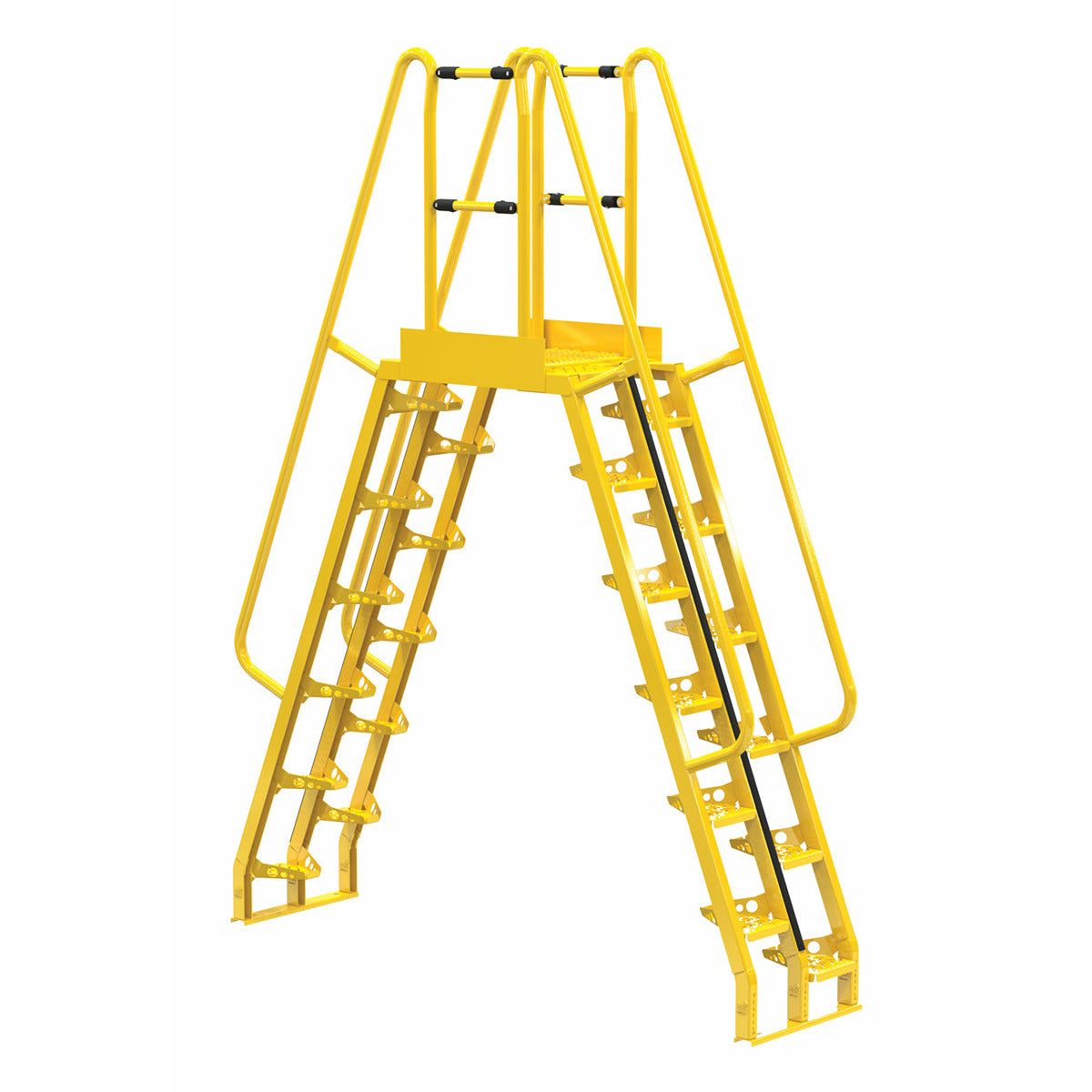 Vestil Steel Alternating Crossover Ladder 24 Step 68 Degrees 98 In. x 127 In. 350 Lb. Capacity Yellow - COLA-7-68-20