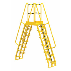 Vestil Steel Alternating Crossover Ladder 24 Step 68 Degrees 98 In. x 127 In. 350 Lb. Capacity Yellow - COLA-7-68-20