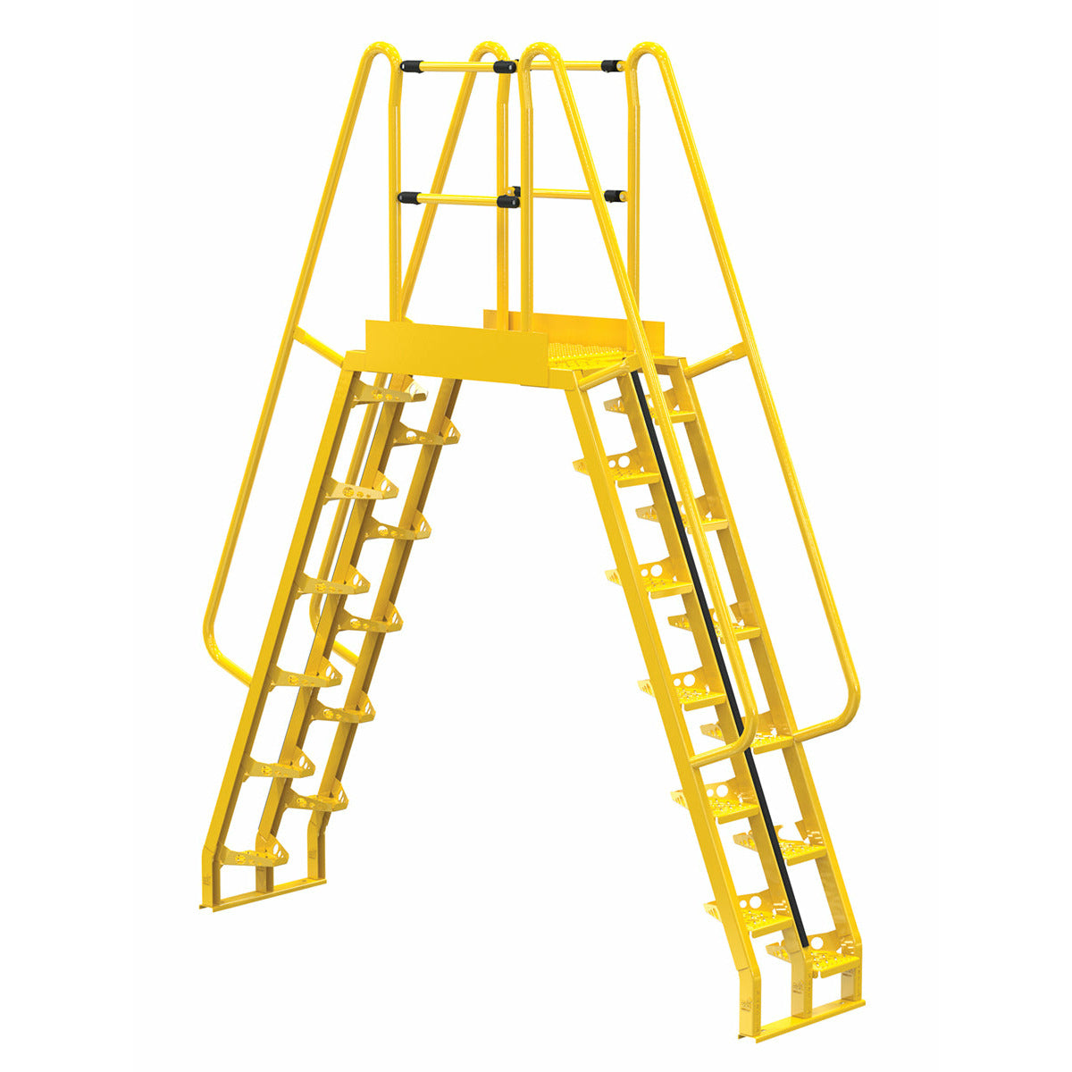 Vestil Steel Alternating Crossover Ladder 24 Step 68 Degrees 105 In. x 127 In. 350 Lb. Capacity Yellow- COLA-7-68-32