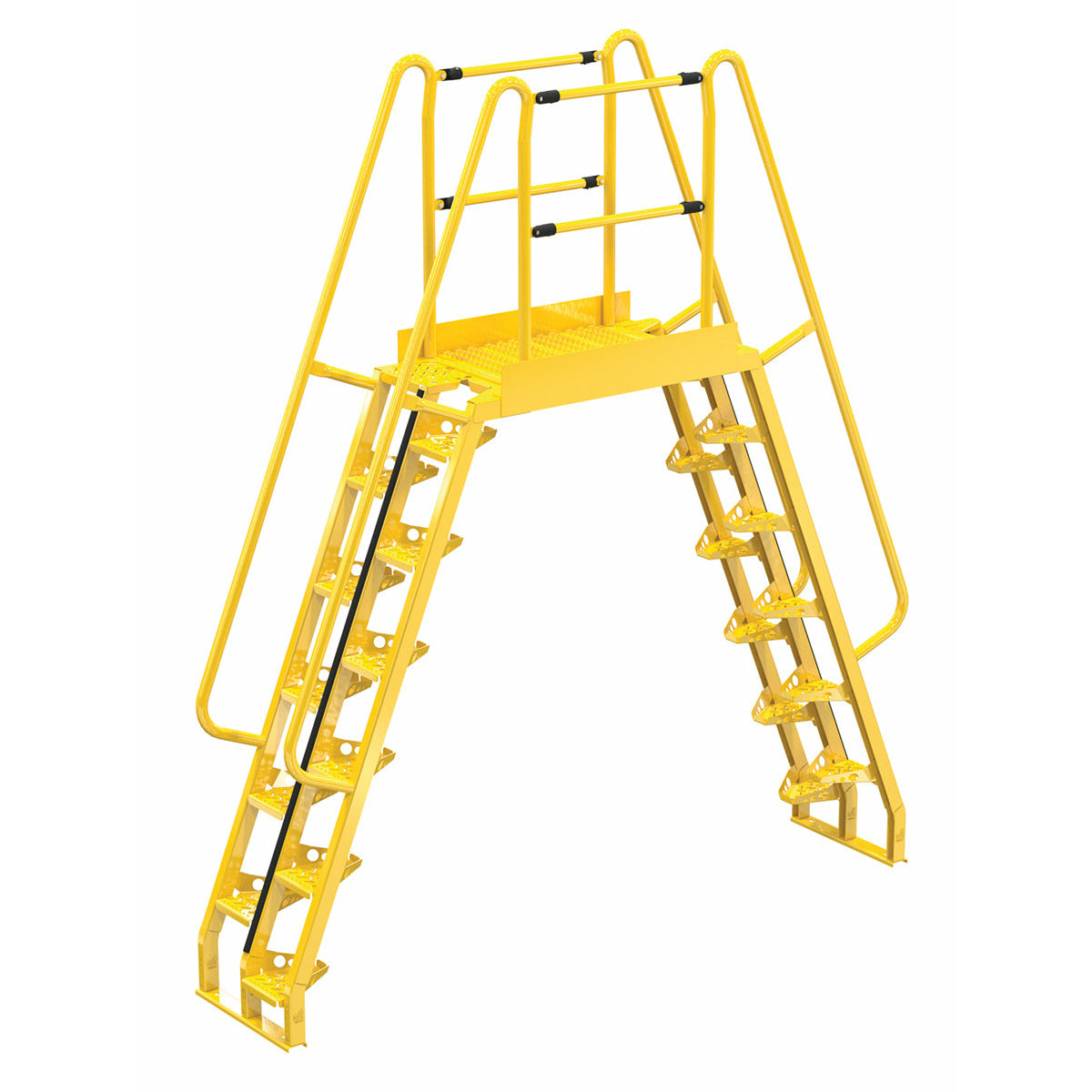 Vestil Steel Alternating Crossover Ladder 24 Step 68 Degrees 112 In. x 127 In. 350 Lb. Capacity Yellow- COLA-7-68-44