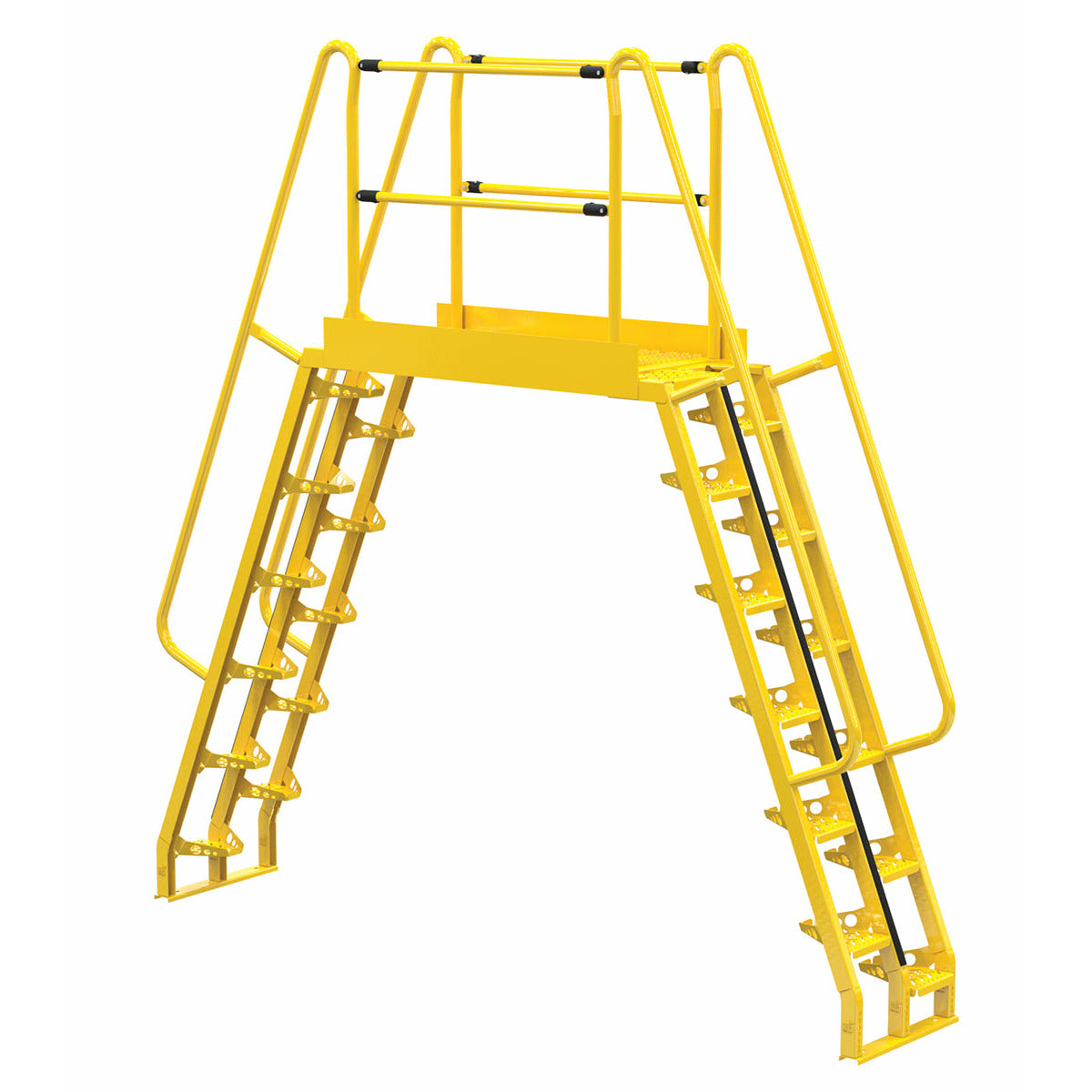 Vestil Steel Alternating Crossover Ladder 24 Step 68 Degrees 126 In. x 127 In. 350 Lb. Capacity Yellow- COLA-7-68-56