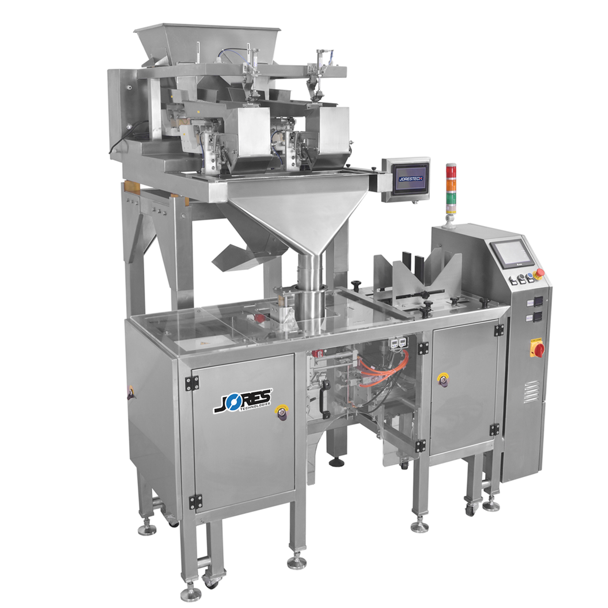 Jores Technologies Complete Vertical Form Fill and Seal (VFFS) Packaging System with 10-Head Radial Weigher