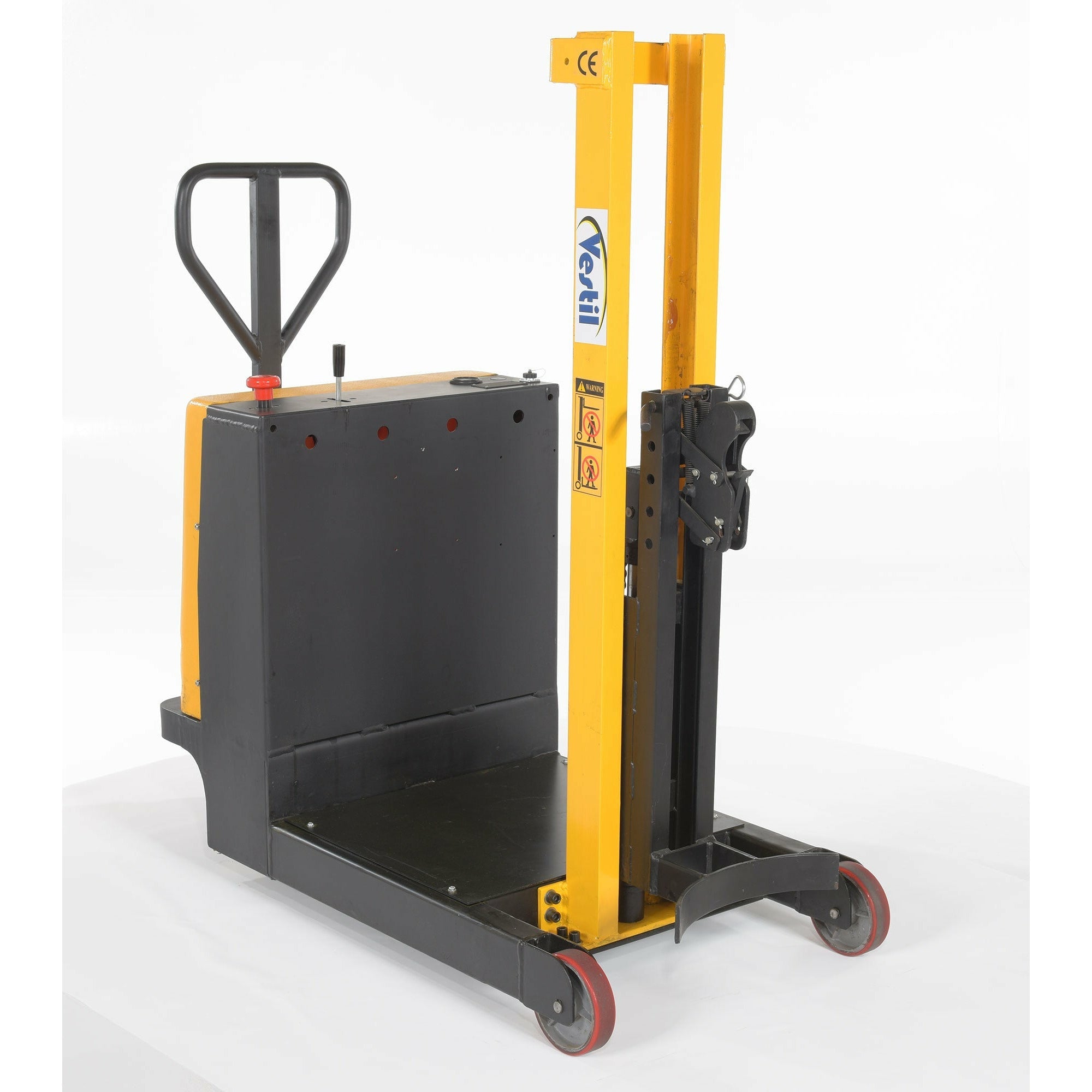 Vestil Steel Counter Balanced Drum Stacker 12V 52 In. x 26 In. x 58 In. 550 Lb. Capacity Yellow- DRLT-CB-54-MDPL