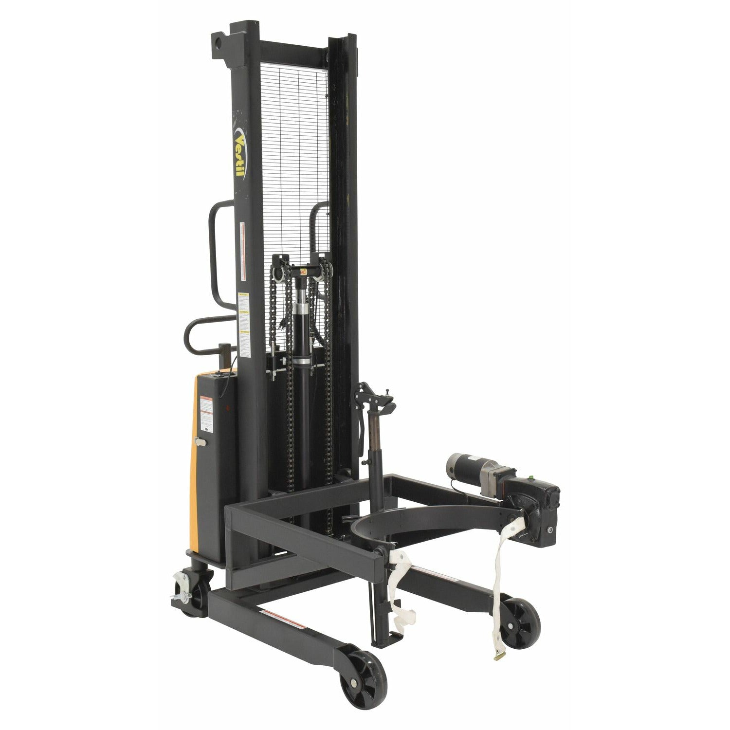 Vestil Steel DC Powered Drum Lifter/Rotator/Transport 61 In. x 36-1/4 In. x 88 In. 550 Lb. Capacity Yellow- DRUM-LRT-DC-II