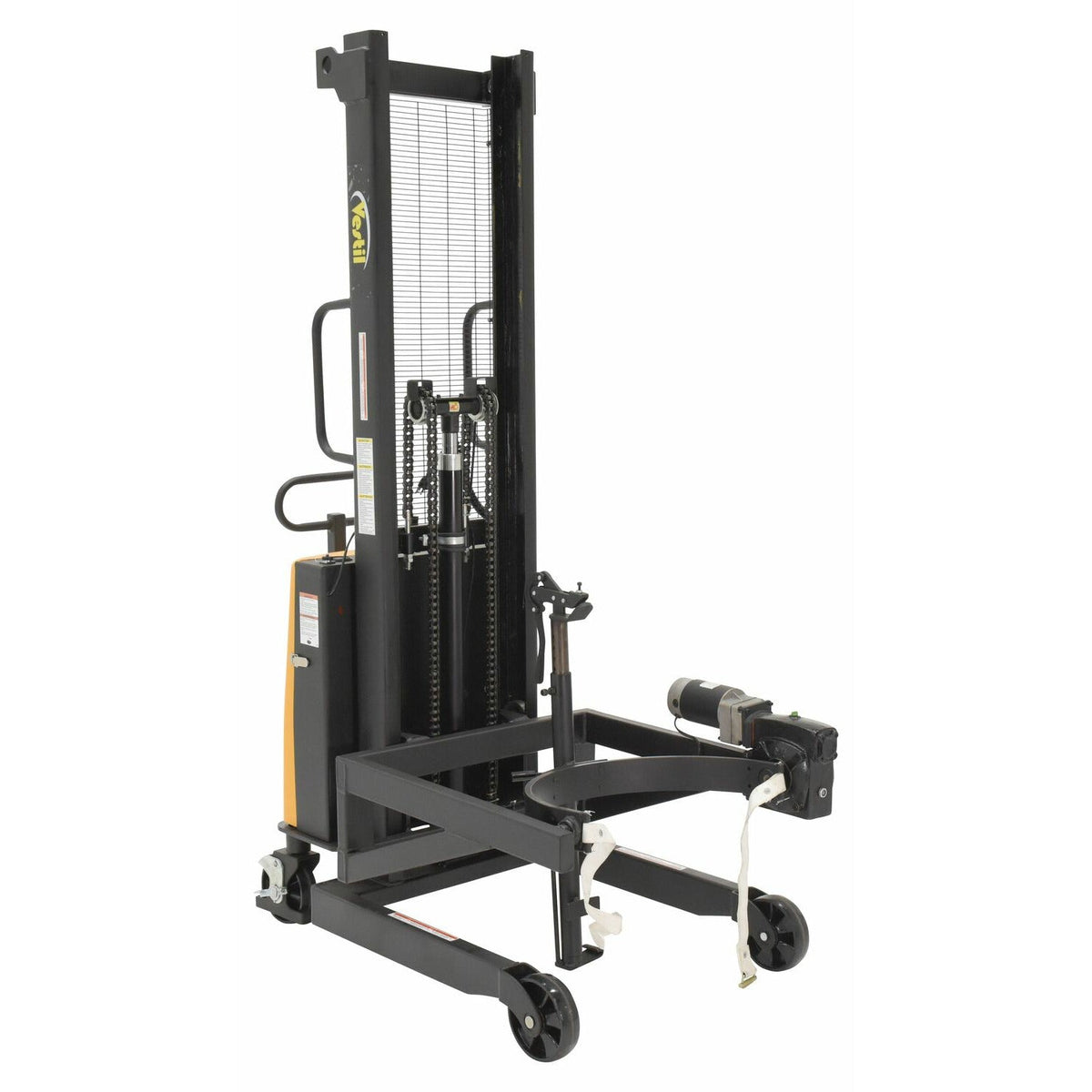 Vestil Steel DC Powered Drum Lifter/Rotator/Transport 61 In. x 36-1/4 In. x 88 In. 550 Lb. Capacity Yellow- DRUM-LRT-DC-II