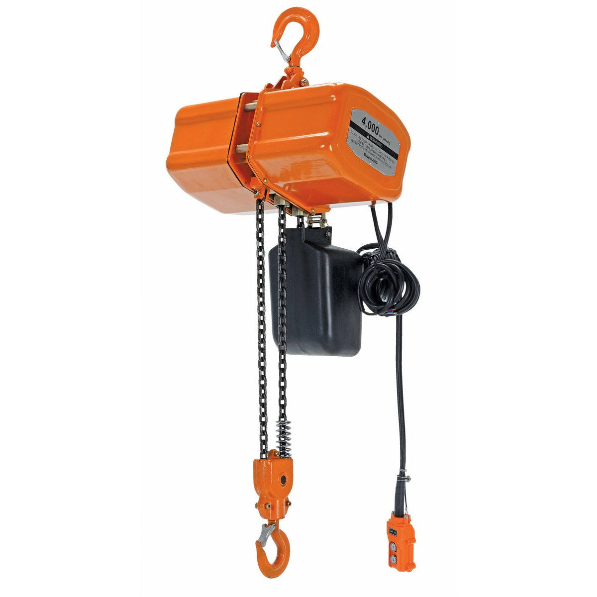 Vestil Steel Economy Chain Hoist with Chain Container 1 Phase 4000 Lb. Capacity Orange-H-4000-1