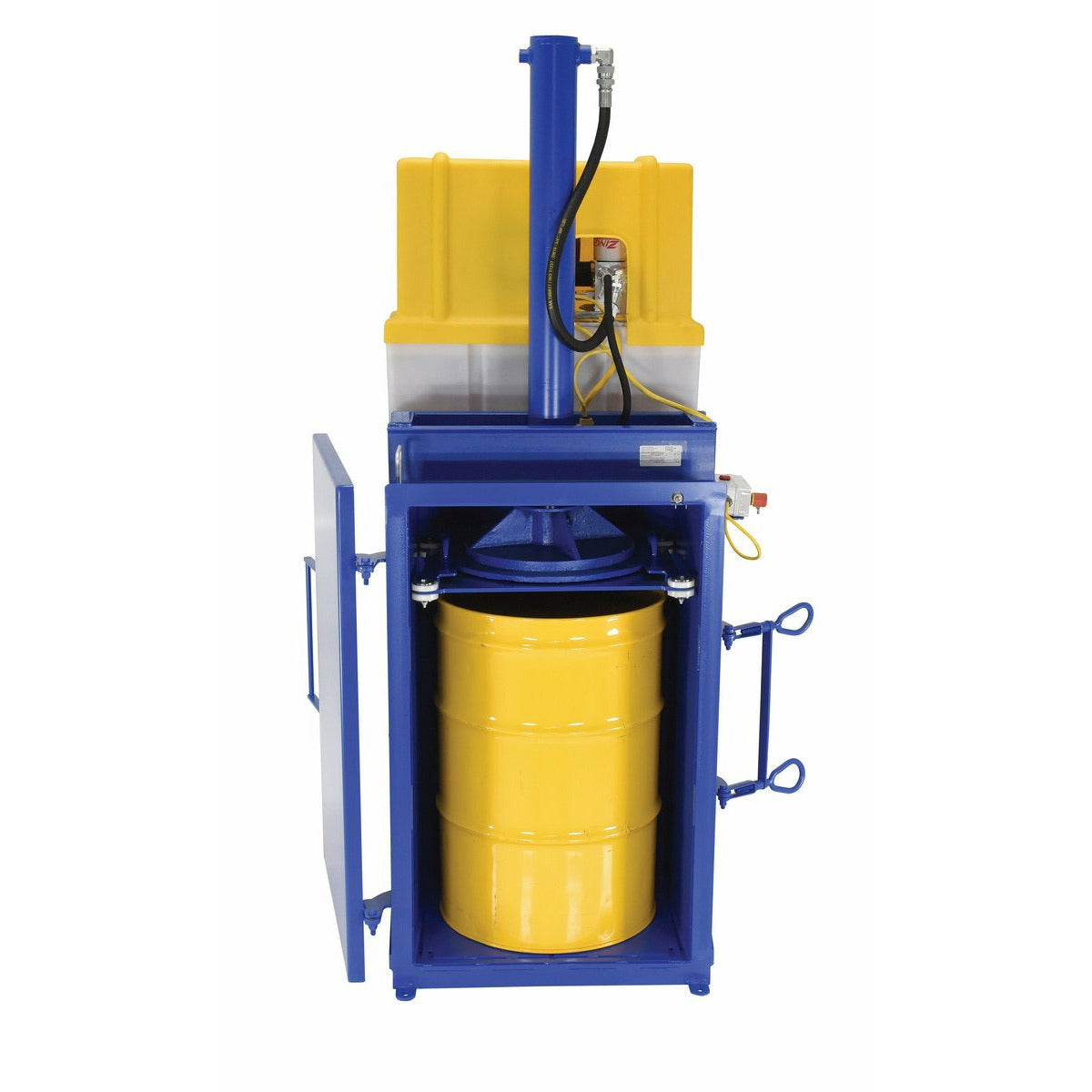 Vestil Steel High Cycle Hydraulic Drum Crusher and Compactor 208 Volt Three Phase 38,000 Lbs. Crushing Force Blue-HDC-905-HC/208V