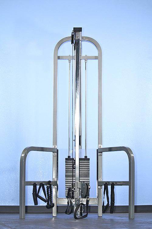 Dual Function High-Low Pulley Combo - Muscle D Fitness - Vertical Adjustable - Pin Selectorized - Handle Storage - Machine Horizon