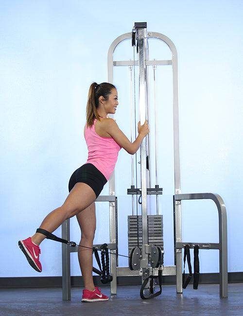Dual Function High-Low Pulley Combo - Muscle D Fitness - Vertical Adjustable - Pin Selectorized - Handle Storage - Machine Horizon