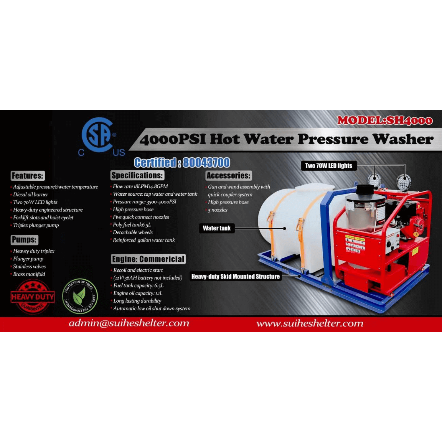 Greatbear 4000 PSI Commercial Hot Water Pressure Washer with Water Tank