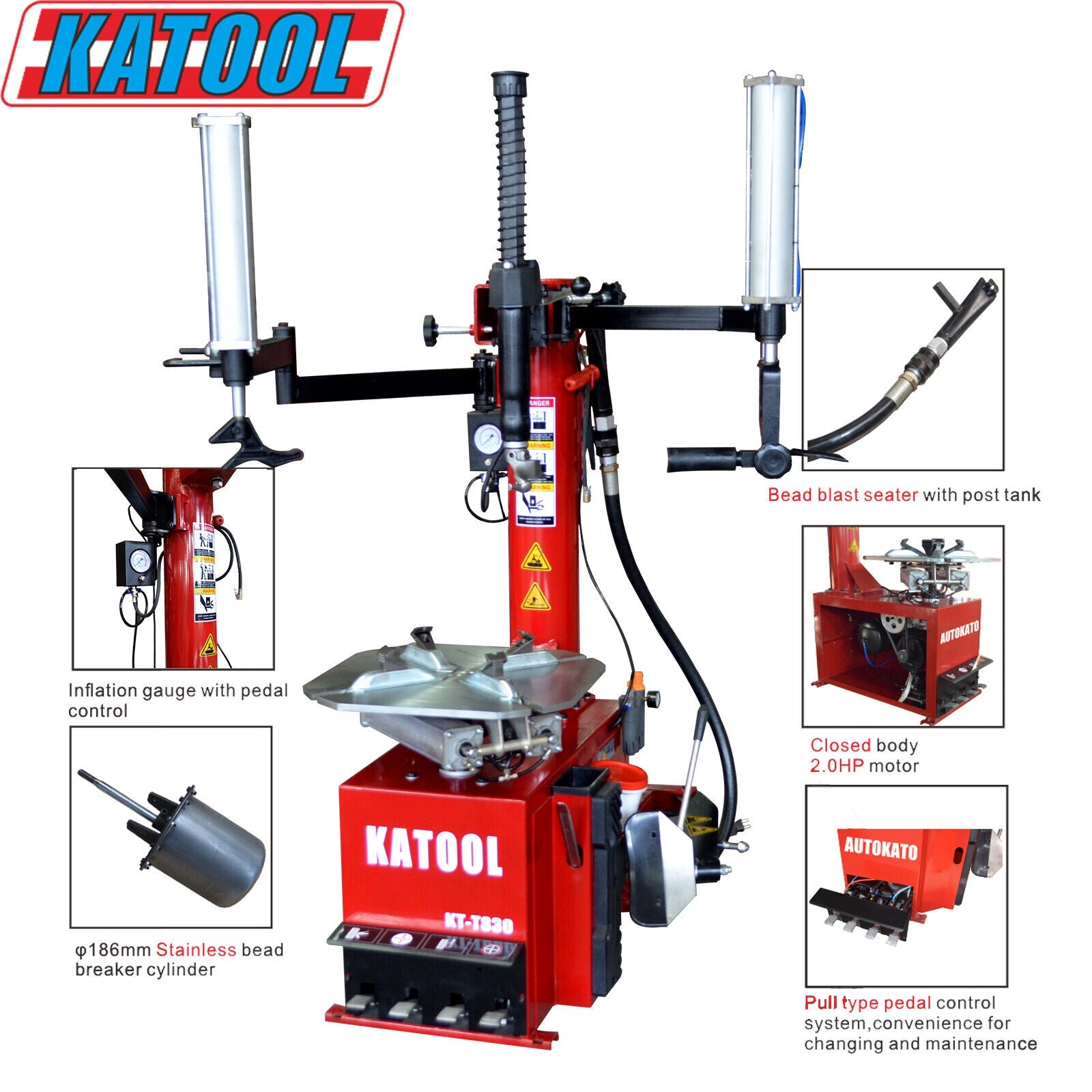 Katool KT-T830 Tire Changer w/ Bead Blaster, Max 24" Rim Clamping