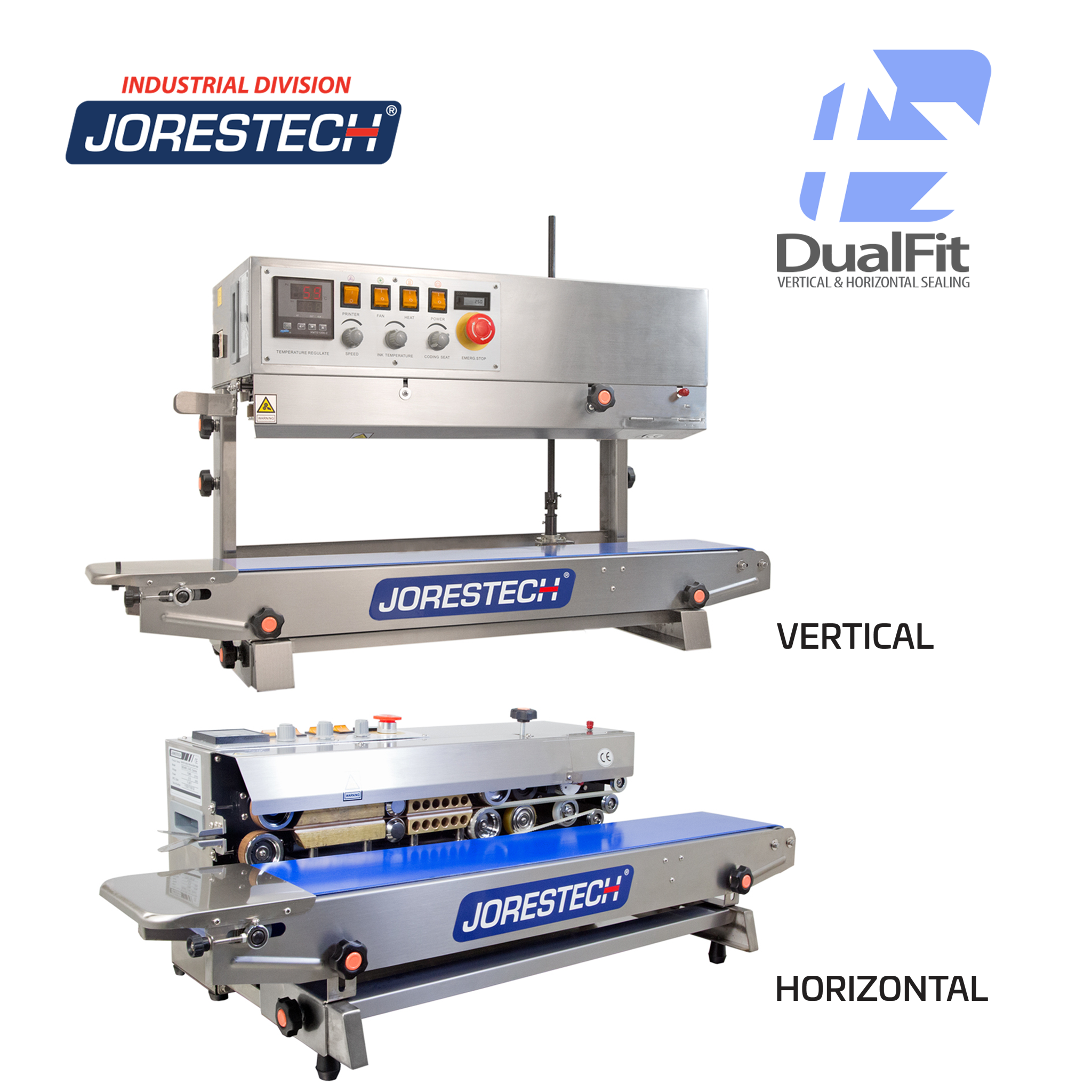 Jores Technologies Left to Right Stainless Steel Digital Continuous Band Sealer 800 with Coder