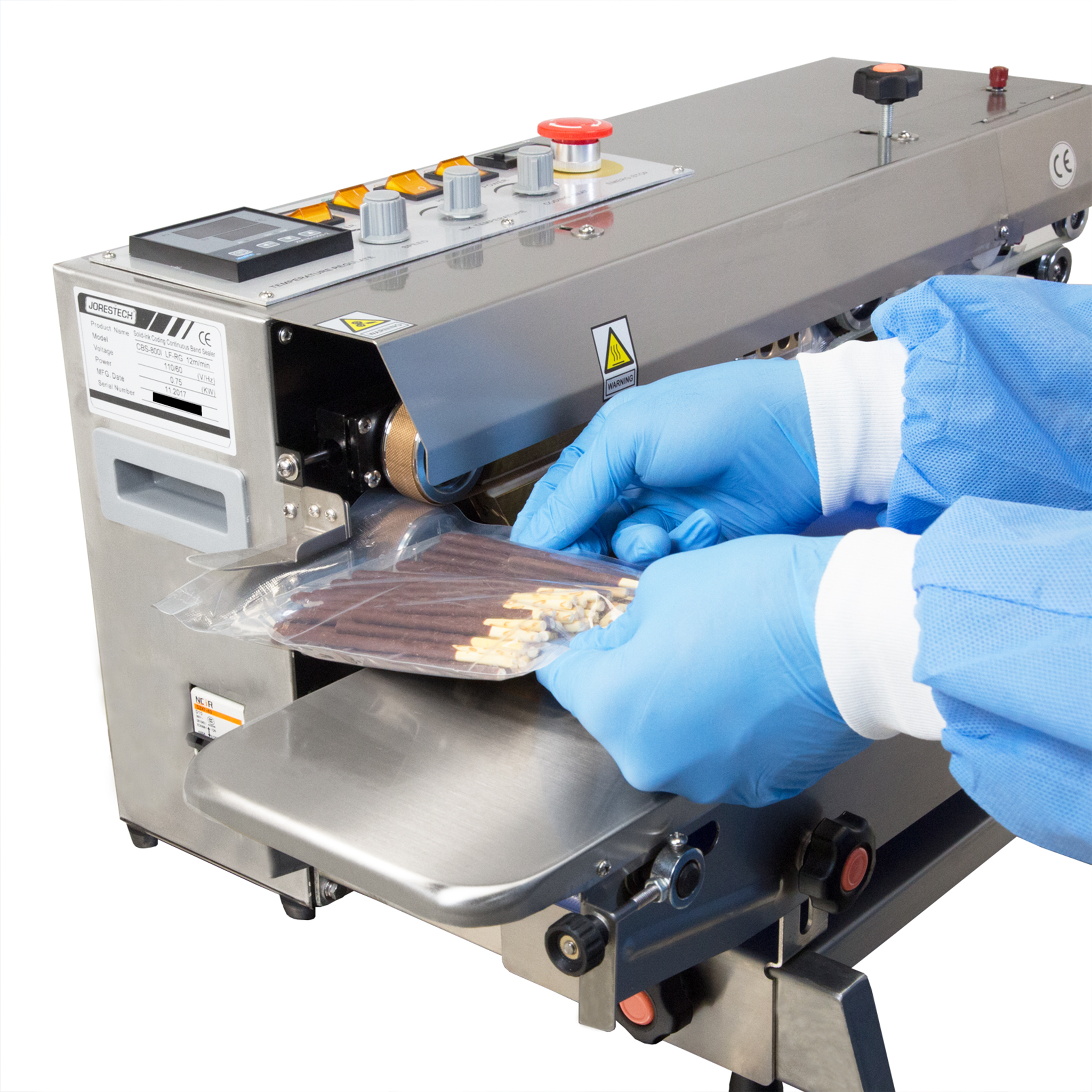 Jores Technologies Left to Right Stainless Steel Digital Continuous Band Sealer 800 with Coder