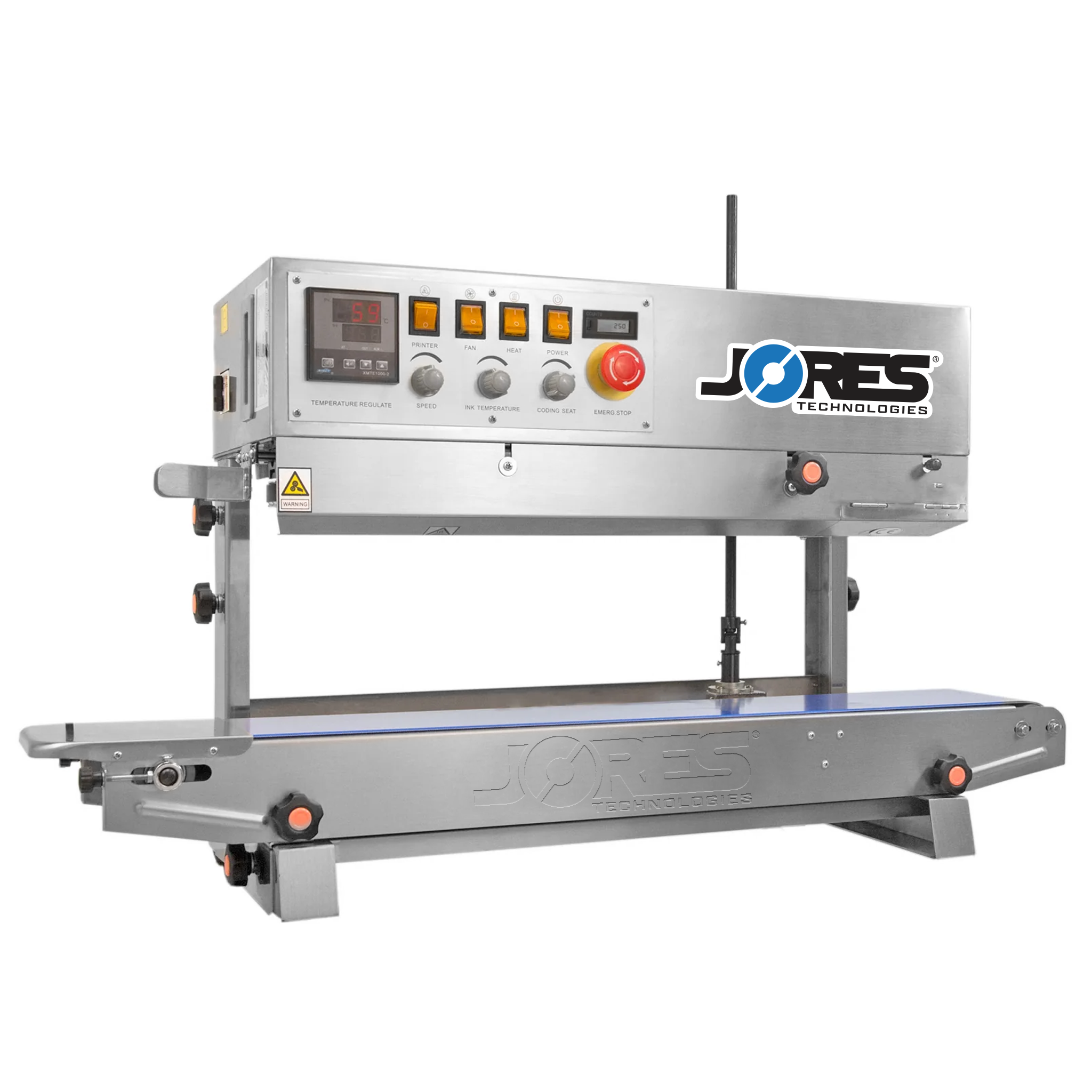 Jores Technologies Left to Right Stainless Steel Digital Continuous Band Sealer 800 with Coder