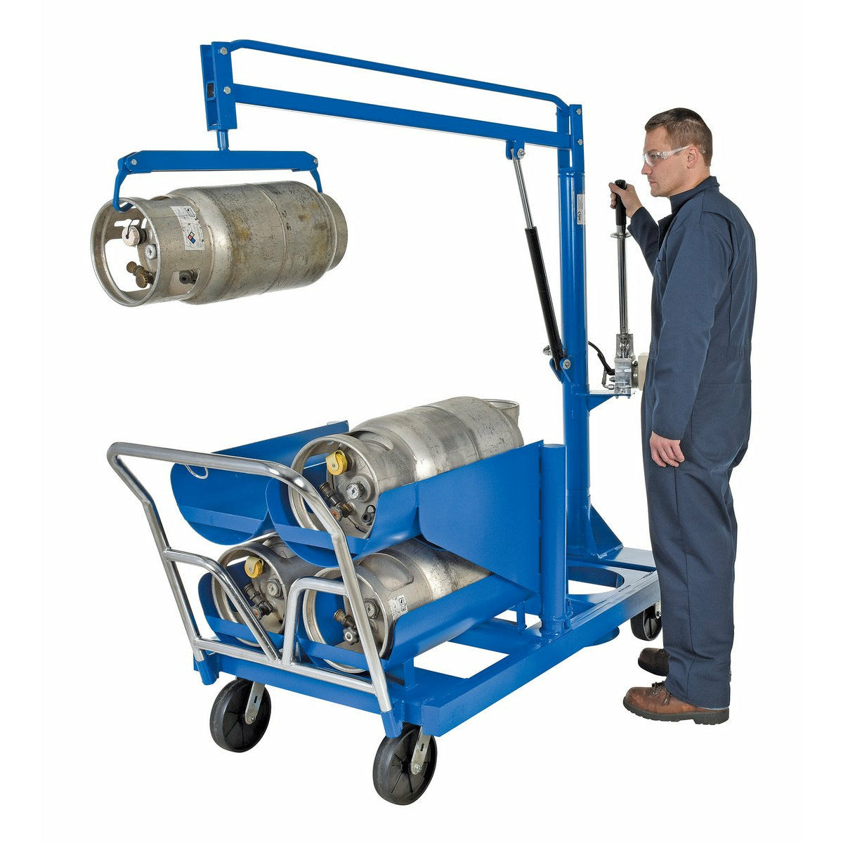 Vestil Steel LP Tank Truck 137-9/16 In. x 33-13/16 In. x 97-11/16 In. 6 Tank Capacity Blue-LP-6