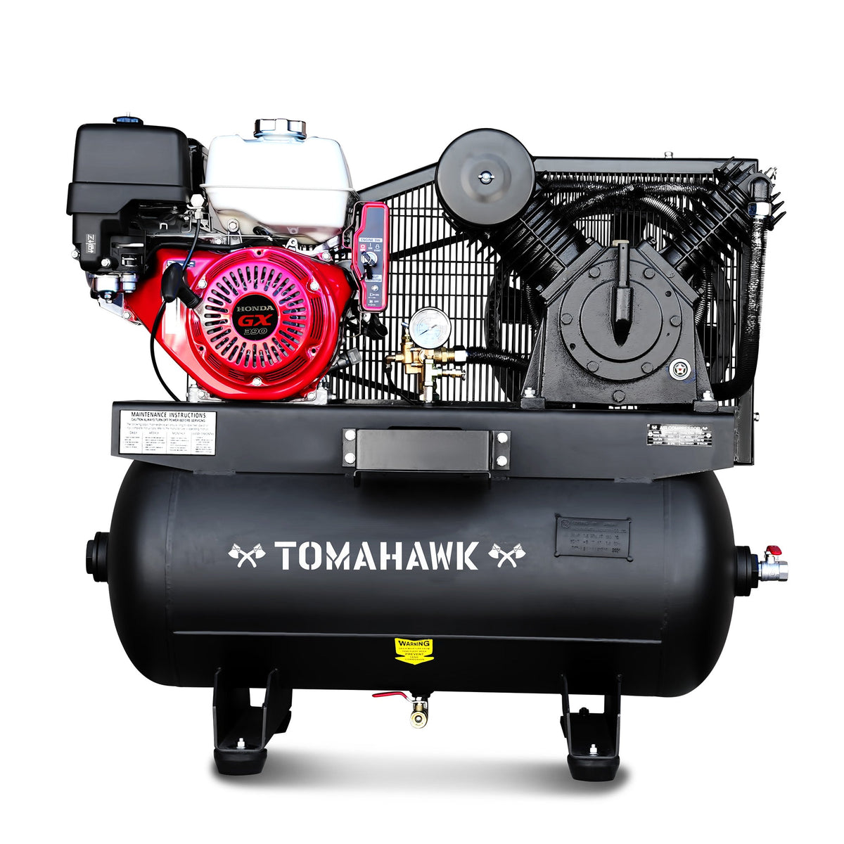 Tomahawk 30 Gallon Air Compressor 13HP Honda GX390 Engine Horizontal Tank 24.4 CFM @ 90 PSI Gas-Powered