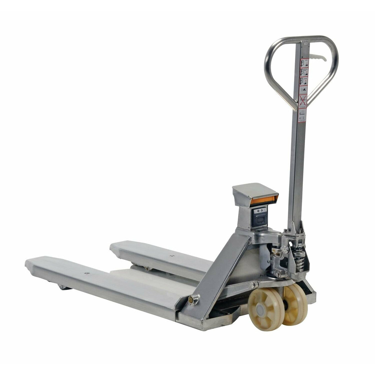 Vestil Stainless Steel Low Profile Pallet Truck with Scale 61-43/64 In. x 27 In. x 48-5/8 In. 5000 Lb. Capacity Silver-PM-2748-SCL-LP-SS