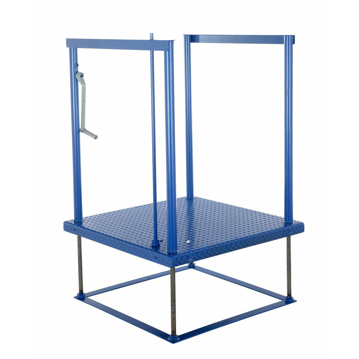 Vestil Steel Ergonomic Electric/Hydraulic Post-Crank Worker Platform With Mat 36-1/4 In. x 73-3/16 In. x 39-1/4 In. 500 Lb. Capacity Blue -POS-3672-EH-MAT