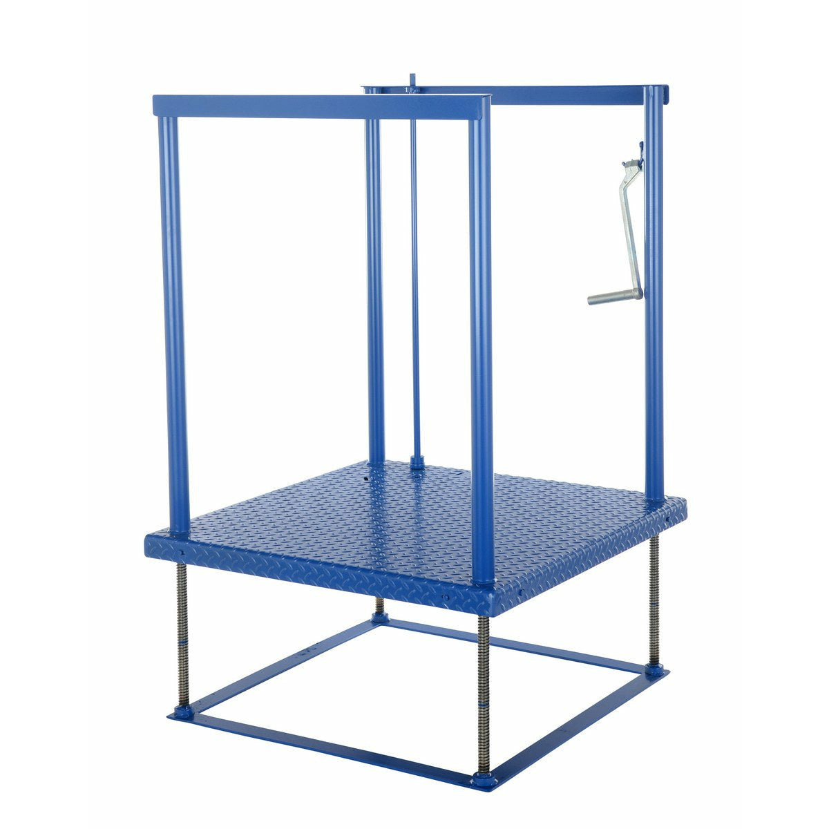Vestil Steel Ergonomic Electric/Hydraulic Post-Crank Worker Platform With Mat 36-1/4 In. x 49-3/16 In. x 42-5/8 In. 500 Lb. Capacity Blue -POS-3648-EH-MAT