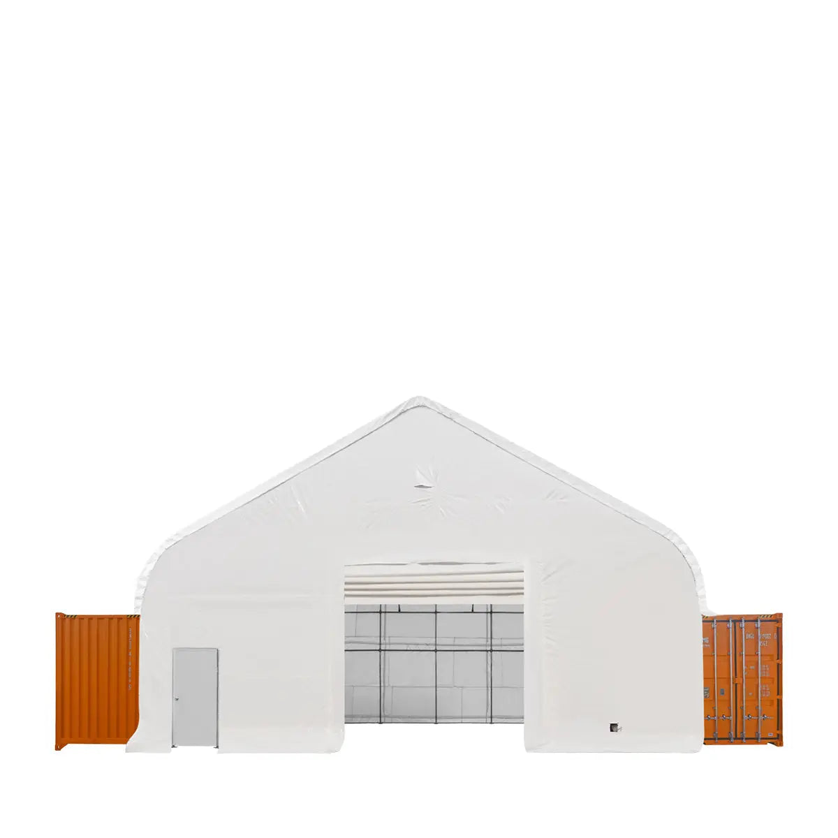 TMG Heavy Series 50' x 40' Fully Enclosed Dual Truss Container Shelter with Heavy Duty 32 oz PVC Cover, Front Wall and Back Wall, TMG-DT5040CG
