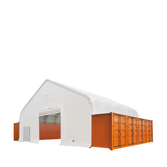 TMG Heavy Series 50' x 40' Fully Enclosed Dual Truss Container Shelter with Heavy Duty 32 oz PVC Cover, Front Wall and Back Wall, TMG-DT5040CG