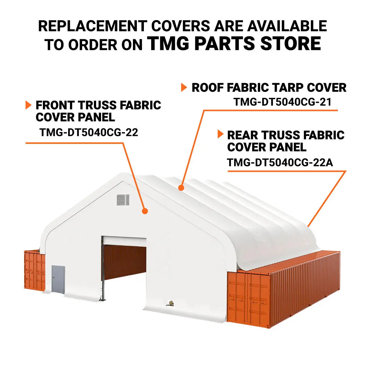 TMG Heavy Series 50' x 40' Fully Enclosed Dual Truss Container Shelter with Heavy Duty 32 oz PVC Cover, Front Wall and Back Wall, TMG-DT5040CG