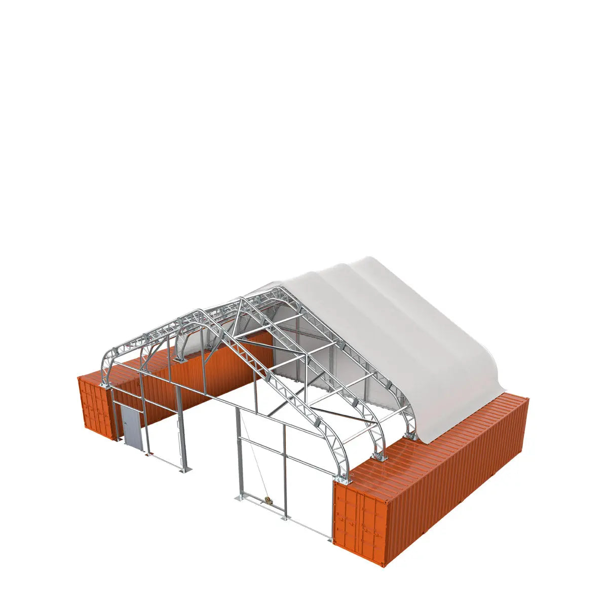 TMG Heavy Series 50' x 40' Fully Enclosed Dual Truss Container Shelter with Heavy Duty 32 oz PVC Cover, Front Wall and Back Wall, TMG-DT5040CG