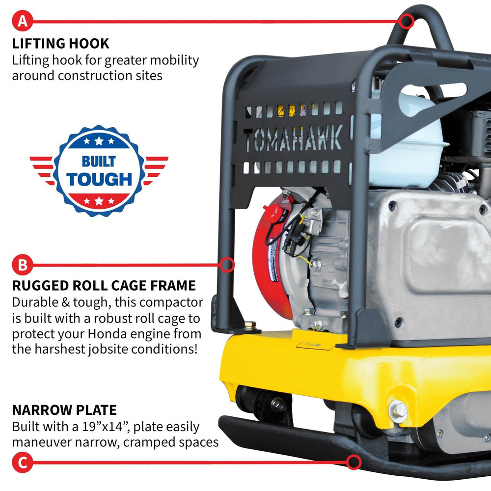 Tomahawk 5.5 HP Honda Reverse Plate Compactor 19x14 Plate for Asphalt, Aggregate, Cohesive Soil Compaction - Machine Horizon