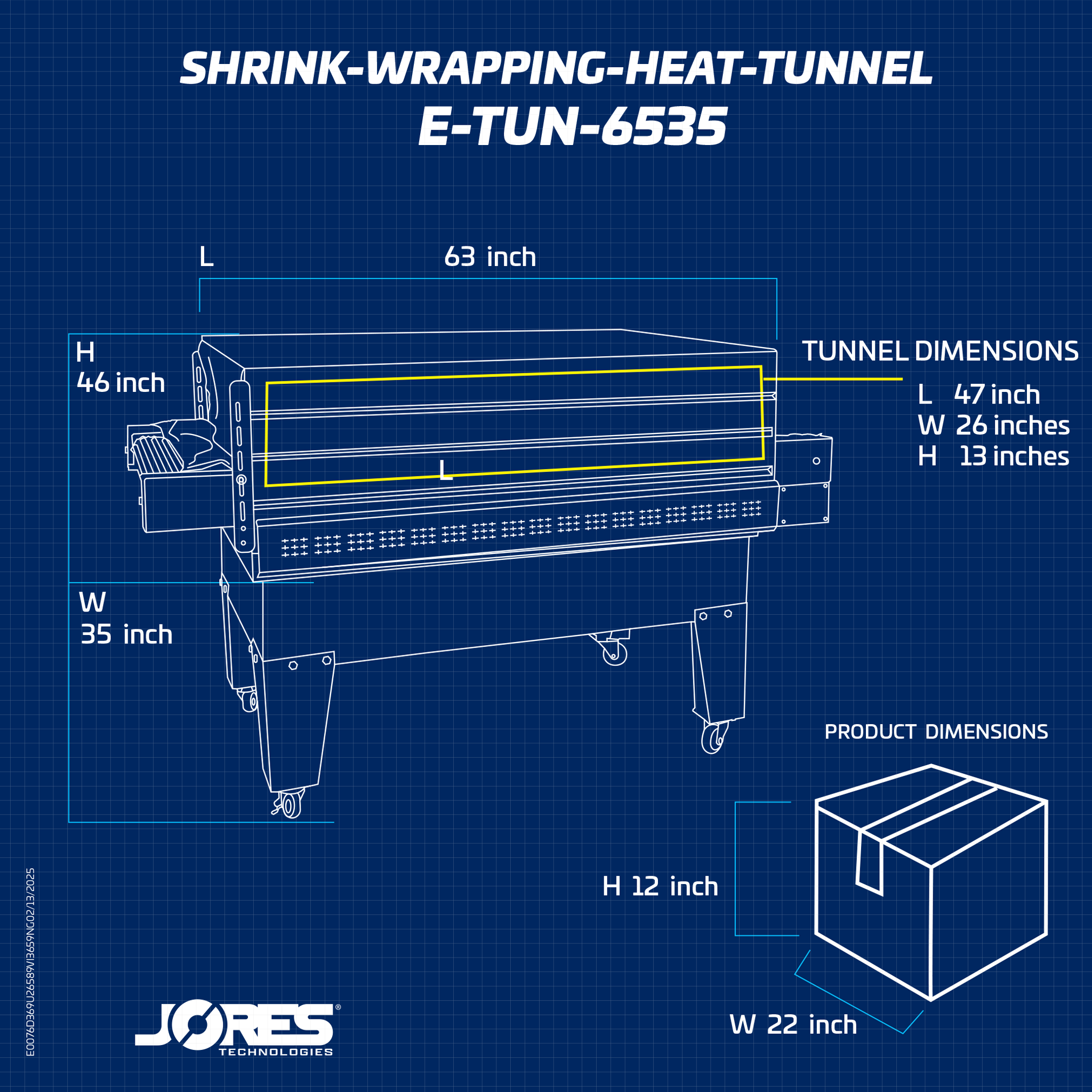 Jores Technologies Shrink Wrapping Heat Tunnel- 12” x 25.5” TUN 6535-H