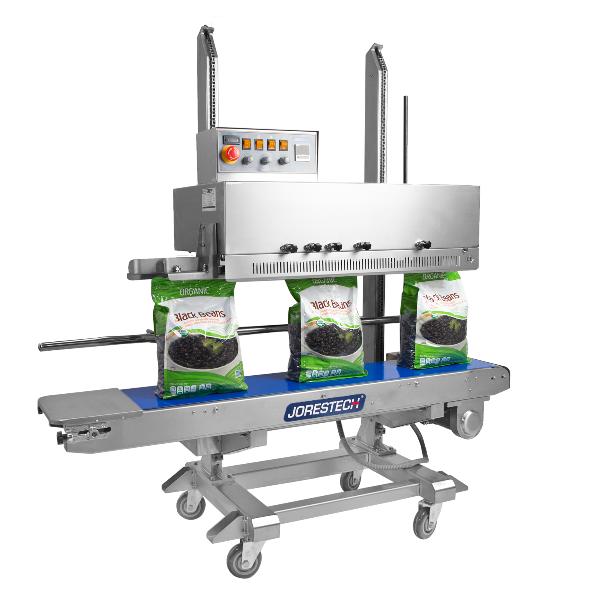 Jores Technologies Left-To-Right Stainless Steel Digital Vertical Continuous Band Sealer 1010 with Coder
