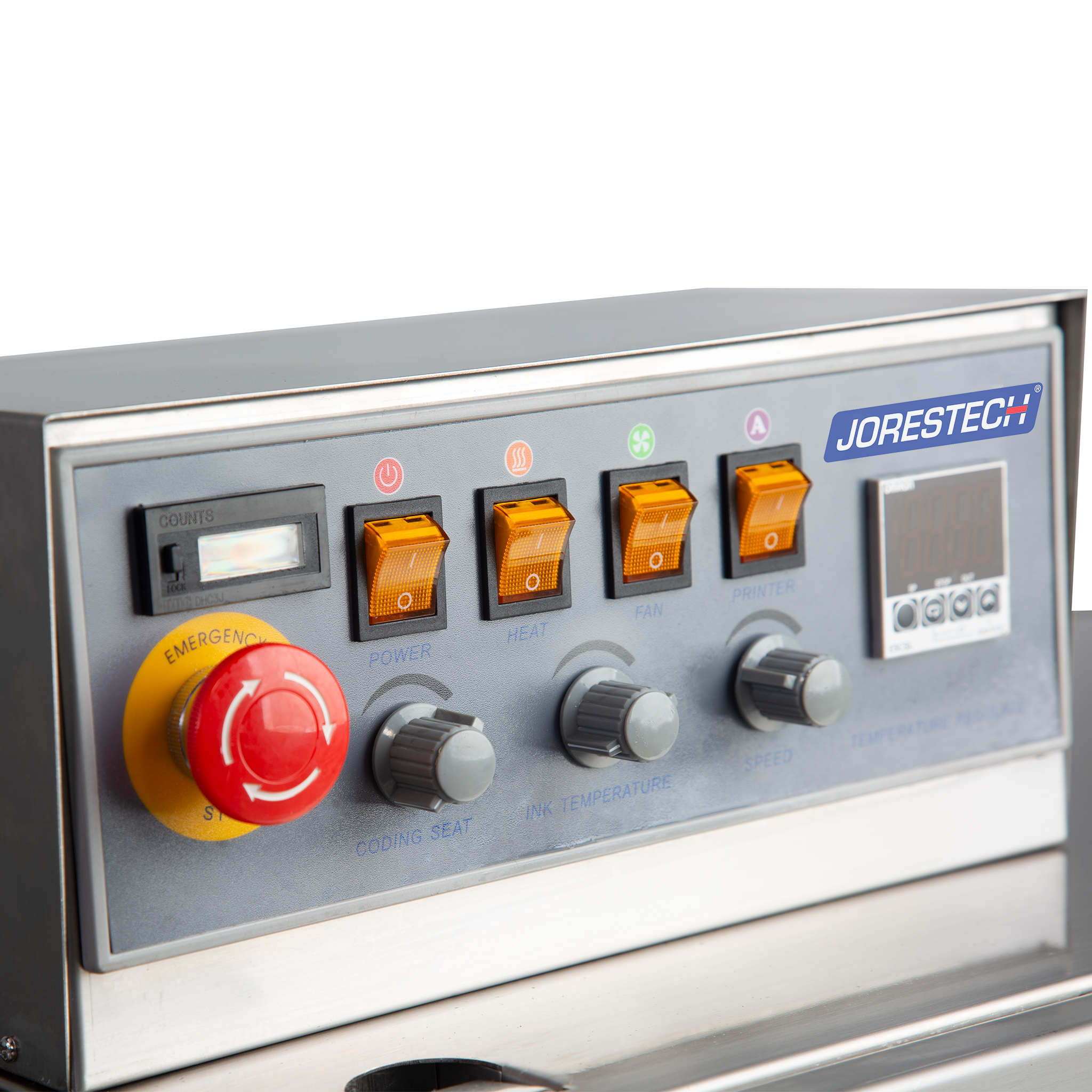 Jores Technologies Left-To-Right Stainless Steel Digital Vertical Continuous Band Sealer 1010 with Coder