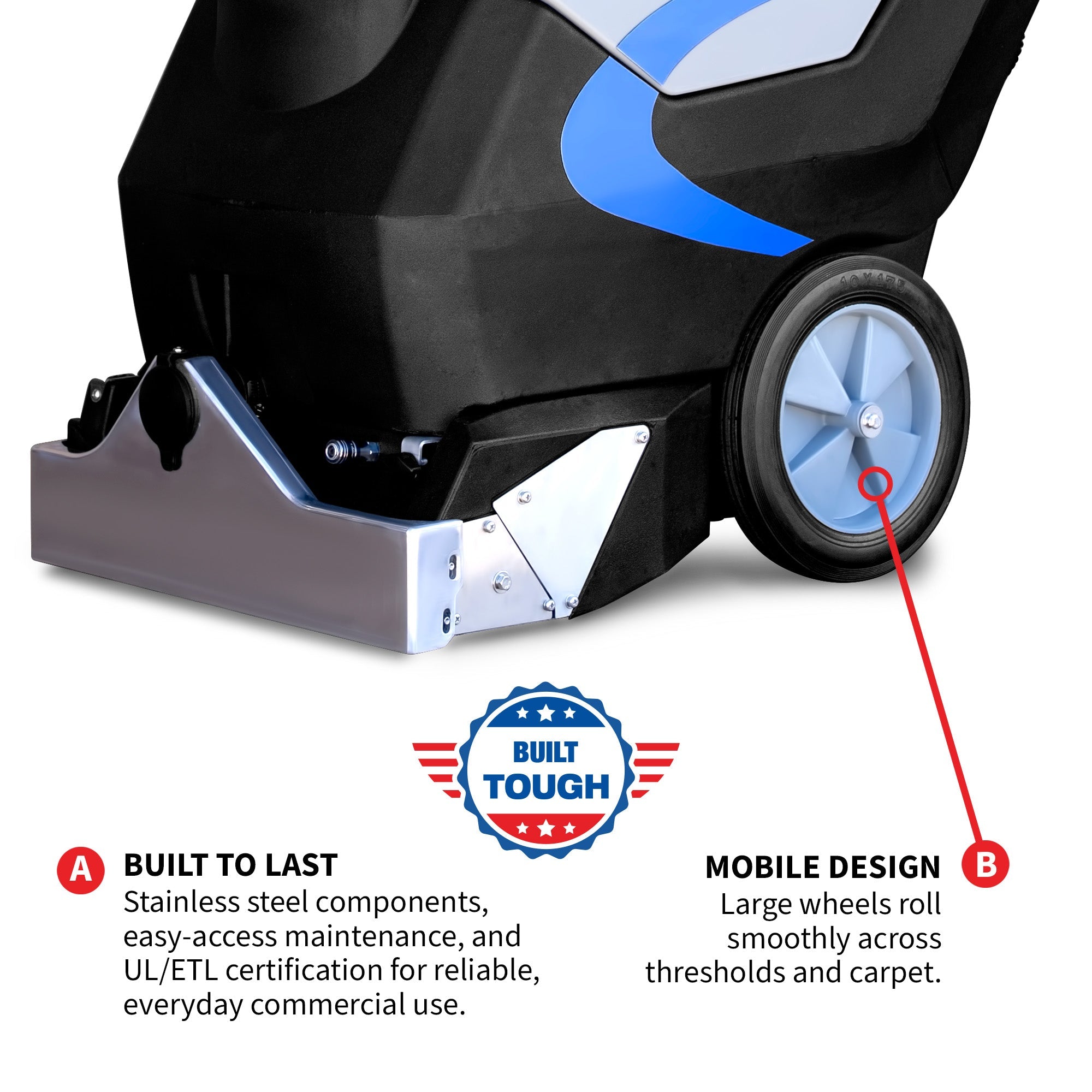 Tomahawk 3-in-1 Commercial Carpet Extractor Cleaner, 18” Width, 9 Gallon Dual Tanks, Dual 1000W Motors for Hotels, Offices & Upholstery