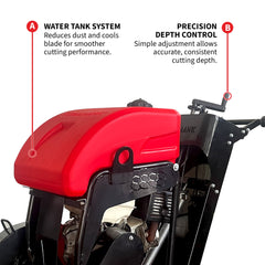Tomahawk 20 Inch Walk Behind Concrete Saw with 13 HP Honda Water Tank GX390 Engine for Asphalt Concrete Cutting