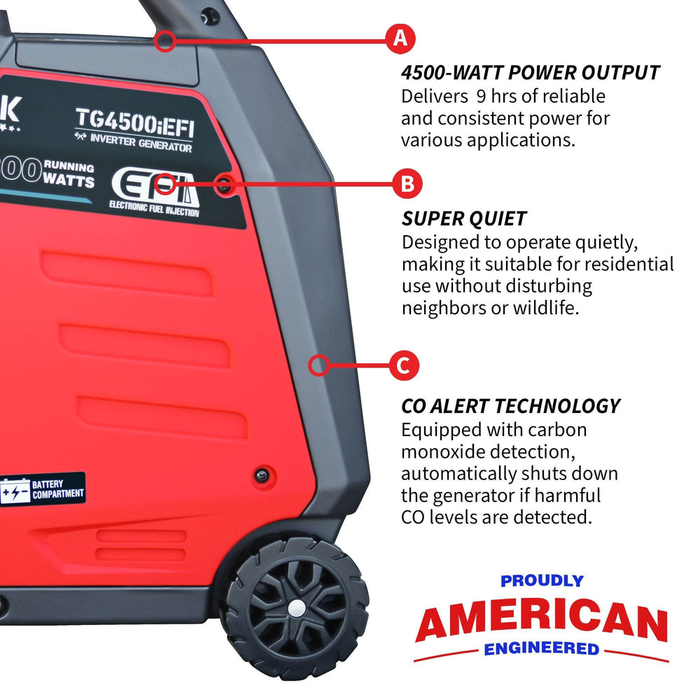 Tomahawk 4500 Watt Inverter Generator Electronic Fuel Injection EFI Super Quiet Portable Gas Power Professional Use - Machine Horizon