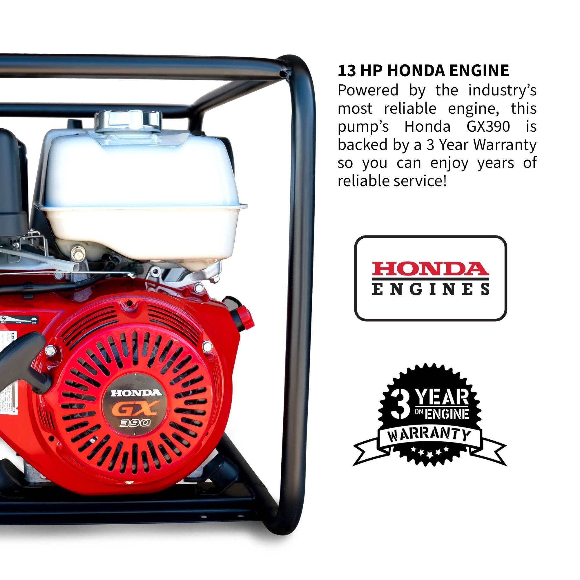 Tomahawk 4 Inch Trash Water Pump 423 GPM 13 HP GX390 powered by Honda Portable Utility - Machine Horizon