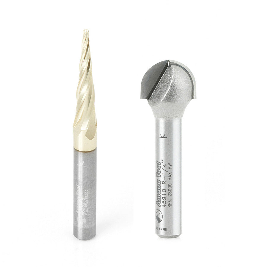 Axiom 2-Pc 3D Carving & Relief CNC Bit Set, ZrN Coated, 1/4 in Shank ABS203