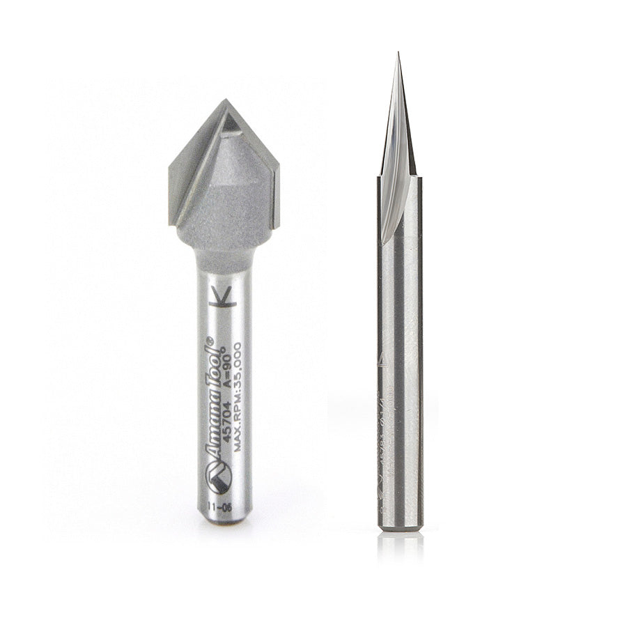 Axiom 2-Pc CNC Signmaking Router Bit Set, 1/4 in Shank (V-Groove & Liner) ABS205