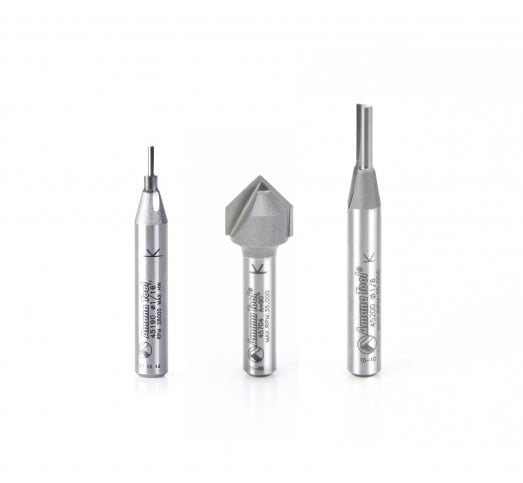 Axiom 3-Pc CNC V-Carve Inlay Router Bit Set, Solid Carbide, 1/4 in Shank ABS207