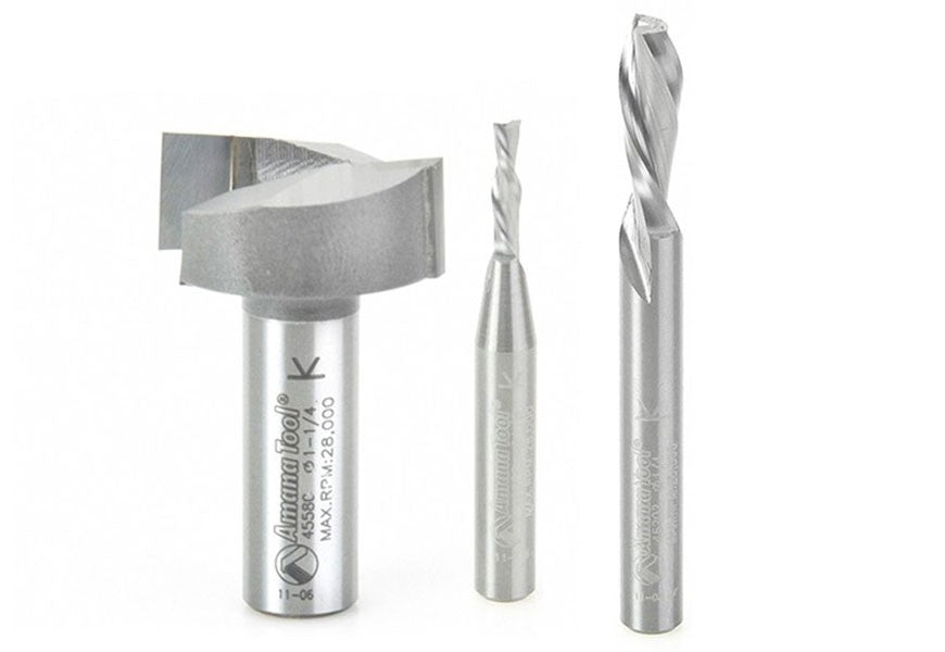 Axiom 3-Pc Essential Universal CNC Router Bit Set, 1/4 in Shank ABS301