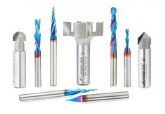 Axiom 9-Pc Pro CNC Router Bit Set, Spektra Coated, Mixed 1/2 and 1/4 in Shanks ABS900