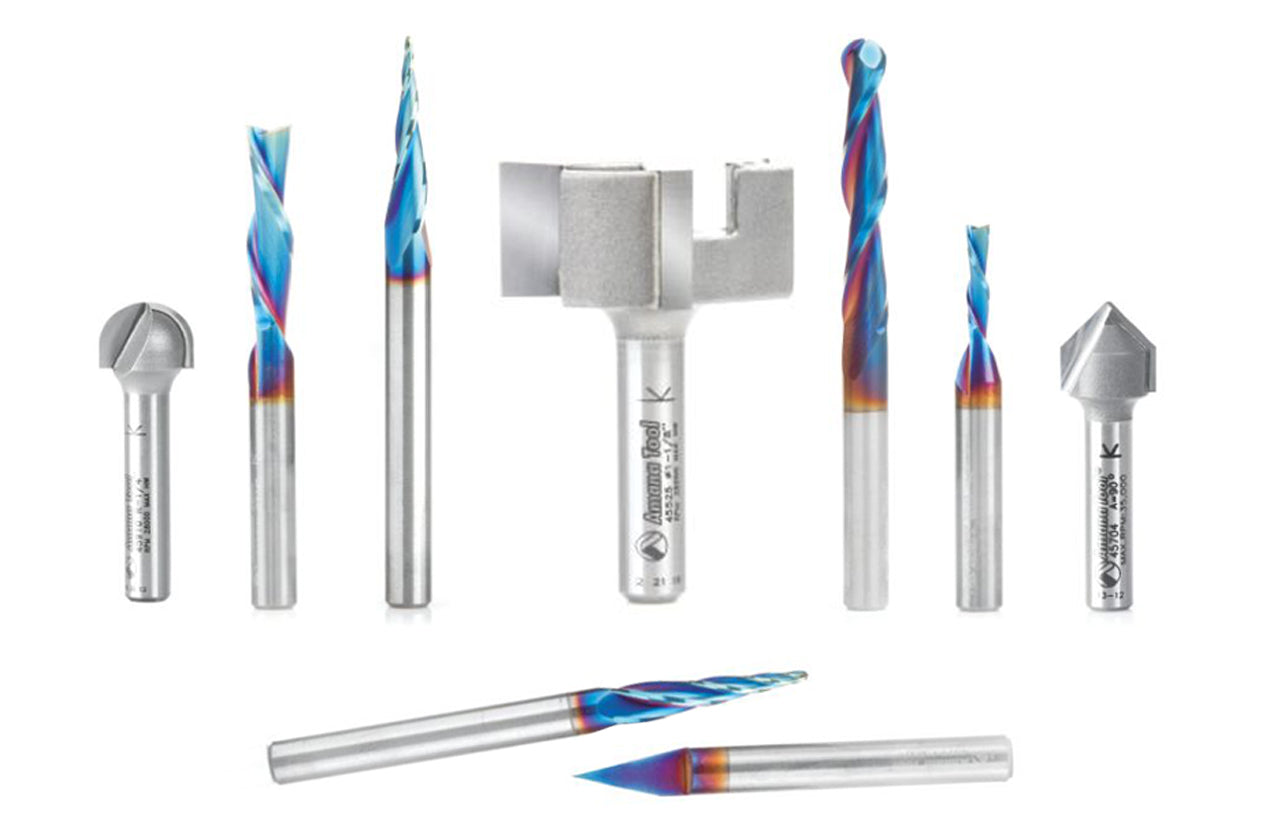 Axiom 9-Pc Master CNC Router Bit Set, Spektra Coated, 1/4 in Shank ABS901
