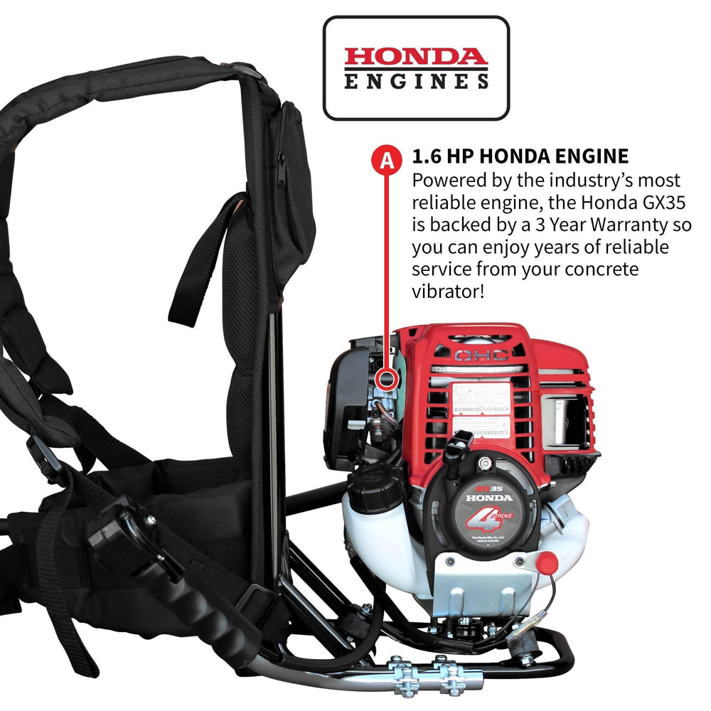 Tomahawk 2HP Honda Concrete Vibrator with Flex Shaft Cable Whip Backpack - Machine Horizon