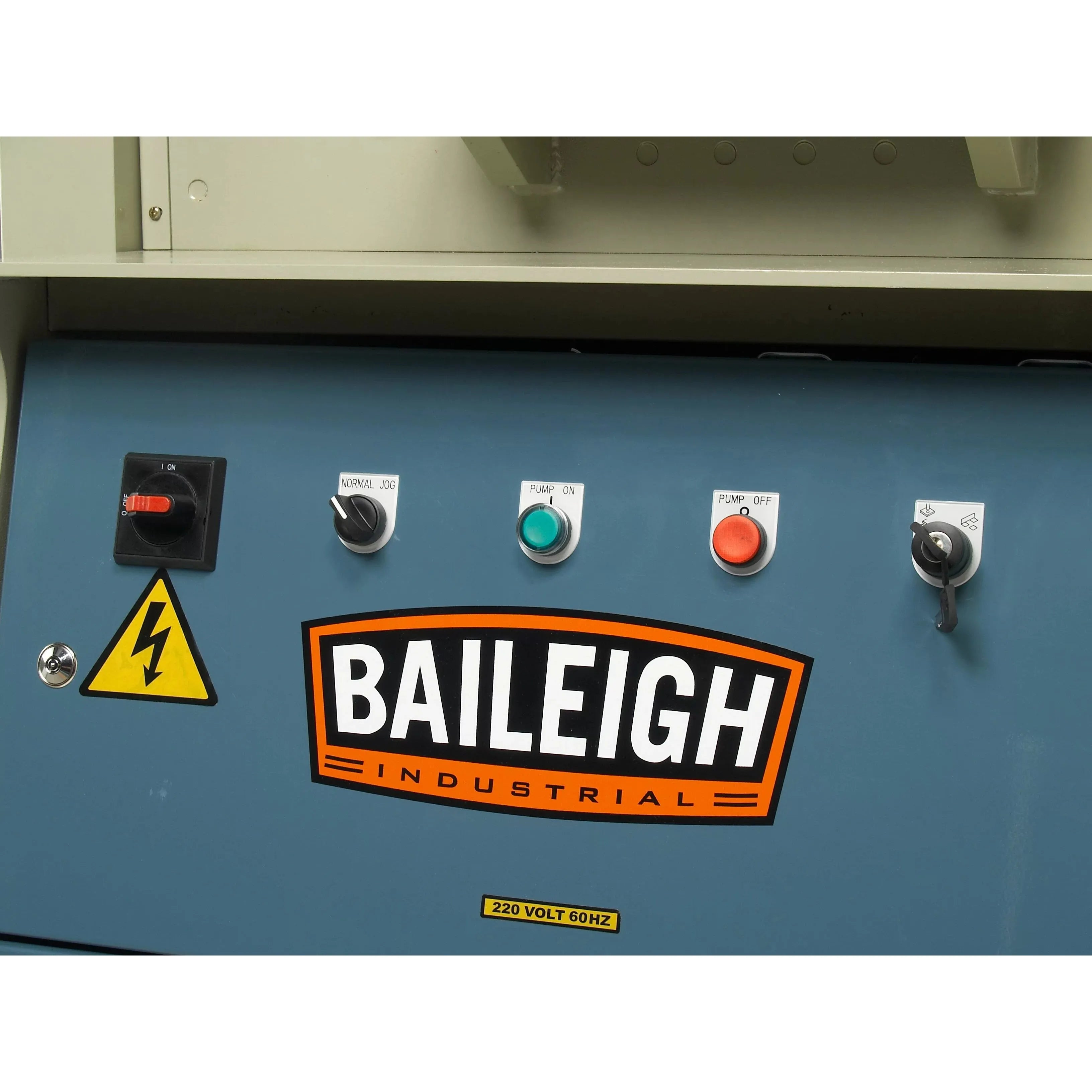 Control panel with Baileigh Industrial logo on a machine.