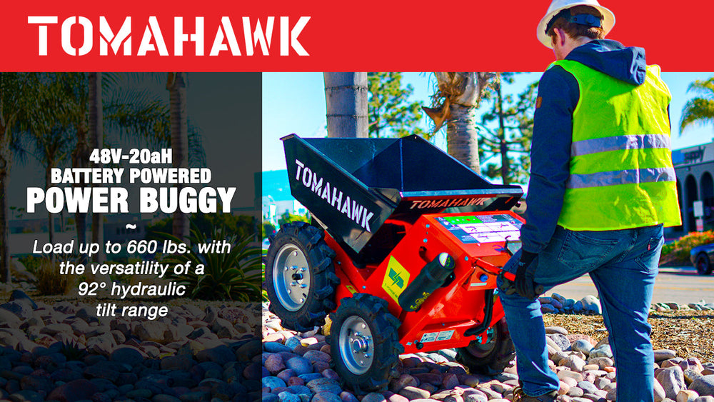 Tomahawk 30" Concrete Power Buggy Electric Battery Mini Dumper 660-lb. Bucket Capacity - Machine Horizon